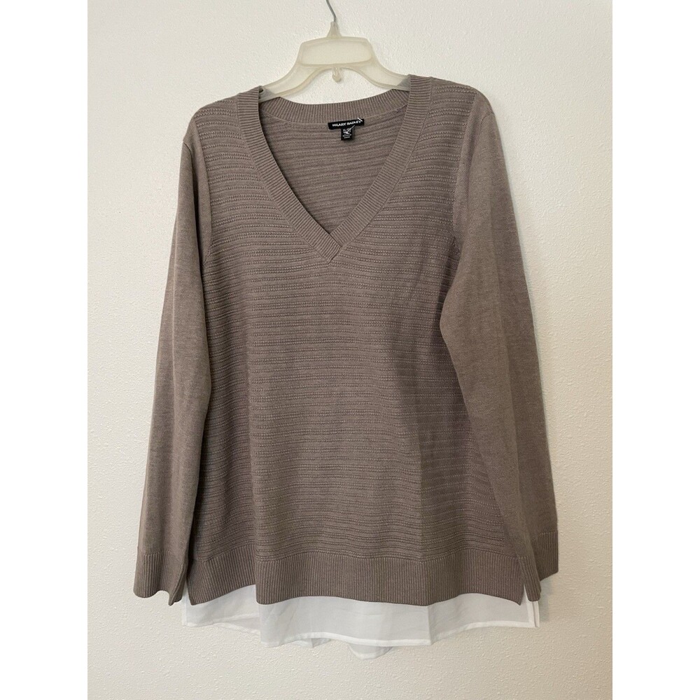 Hilary Radley Womens Large V-Neck Layered 2-Fer Sweater Heather Mocha Taupe